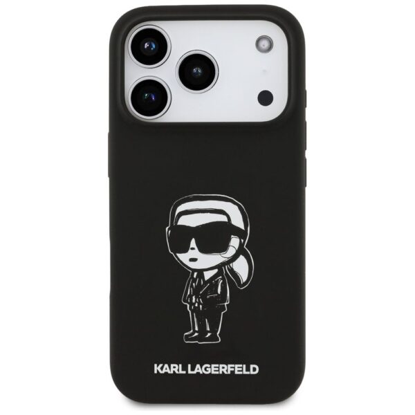 KARL LAGERFELD case for IPHONE 17 Pro compatible with MagSafe KLHMP17LSKIGROK (Silicone W/ KL Sketch & Logo) black