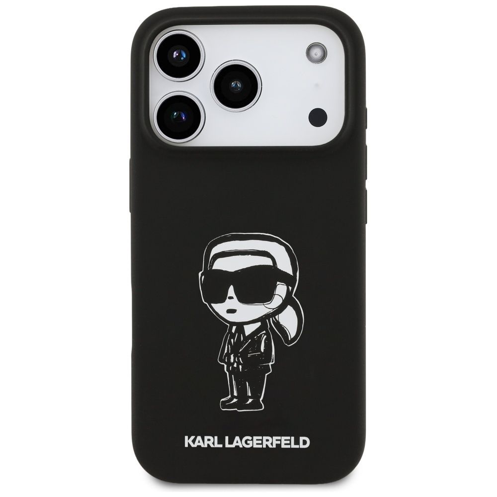 KARL LAGERFELD case for IPHONE 17 Pro compatible with MagSafe KLHMP17LSKIGROK (Silicone W/ KL Sketch & Logo) black