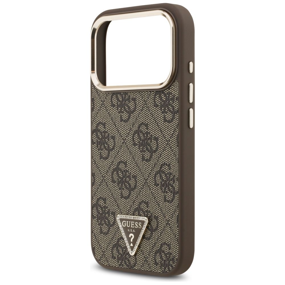 9387ee9ba0d3c9fa0f0f985fe4e96a3d GUESS case for IPHONE 17 Pro compatible with MagSafe GUHMP17LP4GTDGMW (4G PU W/ Triangle Logo) gold brown