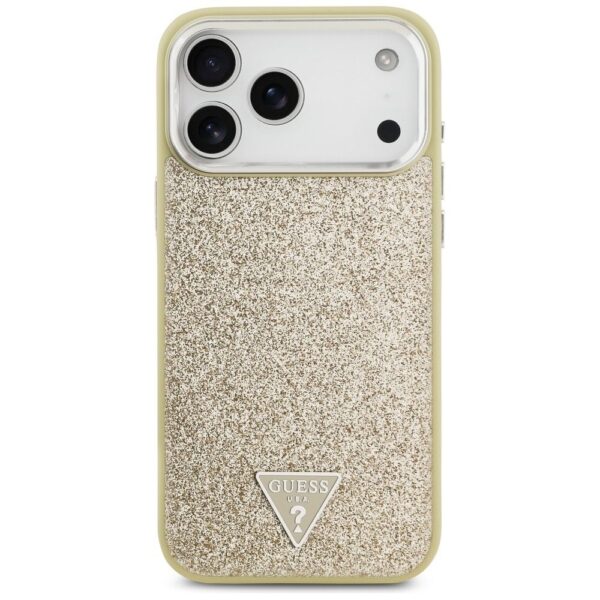 GUESS case for IPHONE 17 Pro Max compatible with MagSafe GUHMP17XPFGTSCMD (PU Glitter W/ Triangle Logo) gold