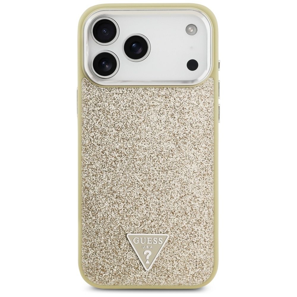 93e97f354967da2b91569c1ee3b8a218 GUESS case for IPHONE 17 Pro Max compatible with MagSafe GUHMP17XPFGTSCMD (PU Glitter W/ Triangle Logo) gold