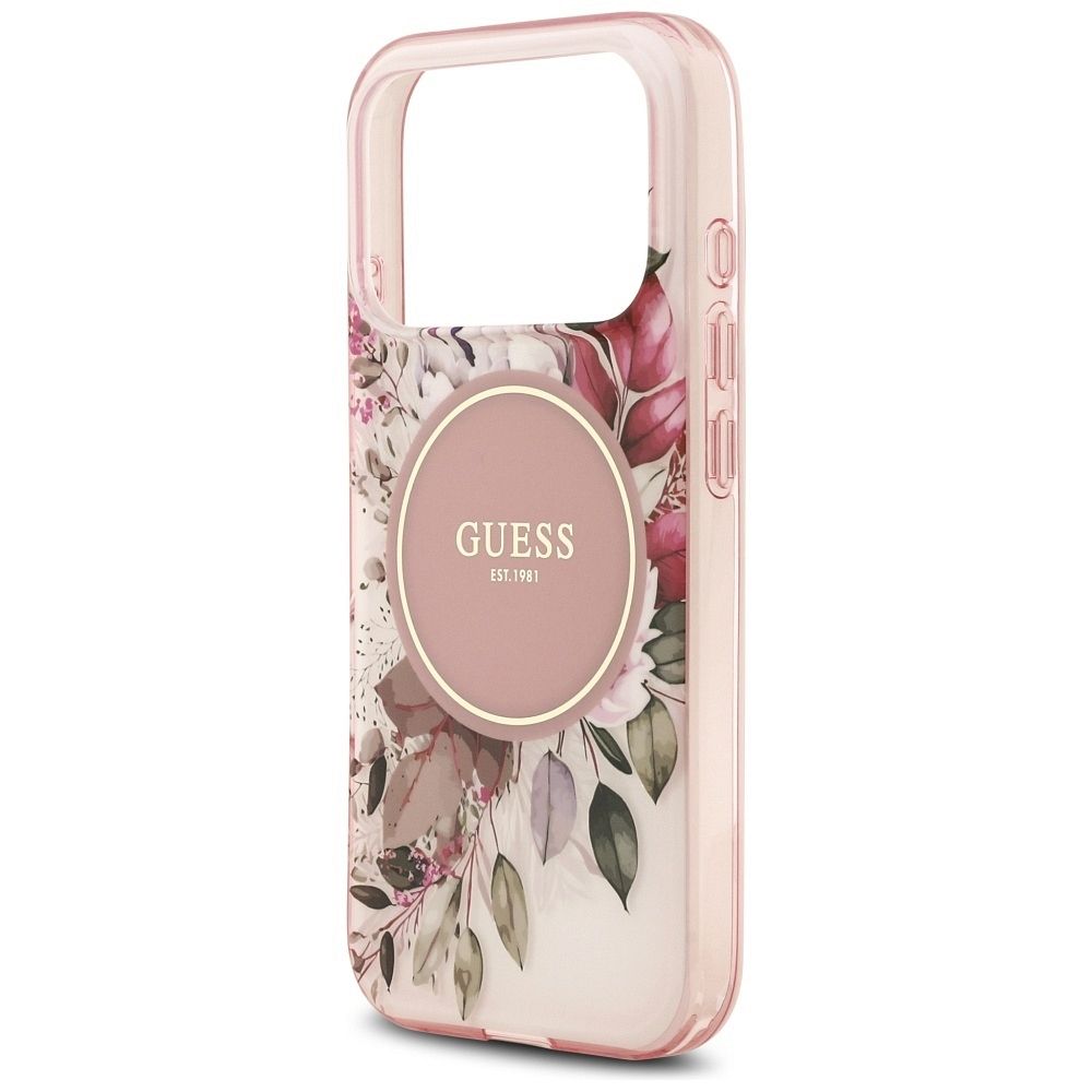 93eb54c7a8d22341773641a49222f2d7 GUESS case for IPHONE 17 Pro Max compatible with MagSafe GUHMP17XHFWBDCEP (IML Flower & Tonal Circle) pink