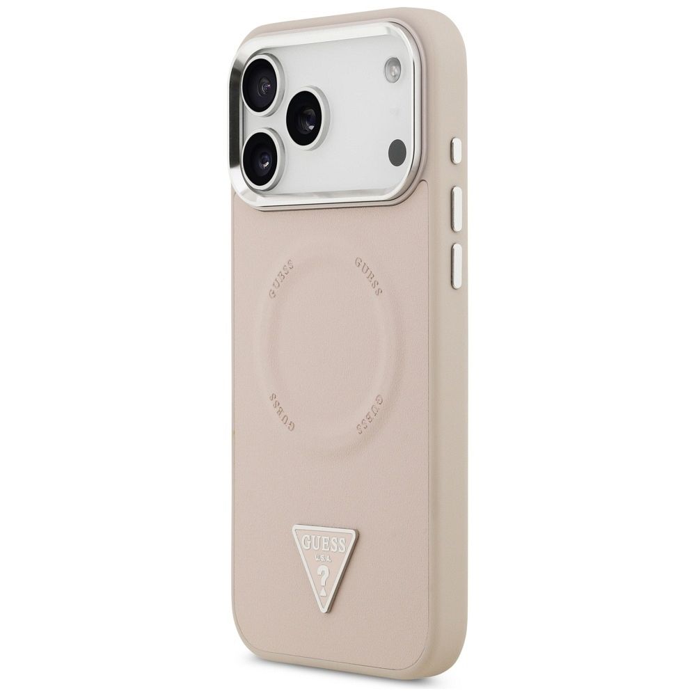 94621a73f22e88630c6651b6332641dc GUESS case for IPHONE 17 Pro compatible with MagSafe GUHMP17LPSDTSCMP (PU W/ Triangle Logo) pink