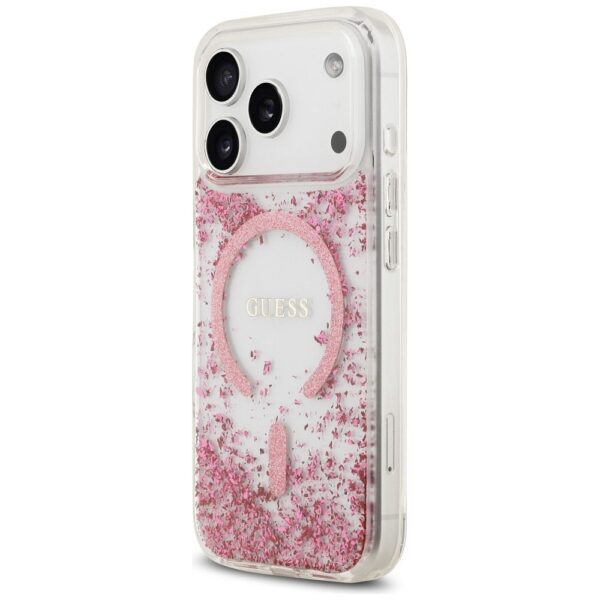 GUESS case for IPHONE 17 Pro compatible with MagSafe GUHMP17LRGRGEP (Resin Bottom Glitter) pink