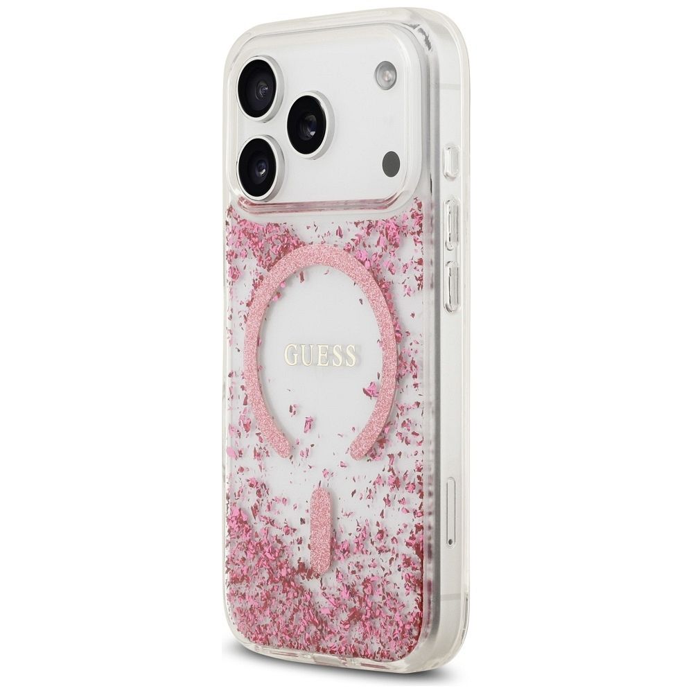 95a69e82511328d04b55fa1e2324c160 GUESS case for IPHONE 17 Pro compatible with MagSafe GUHMP17LRGRGEP (Resin Bottom Glitter) pink