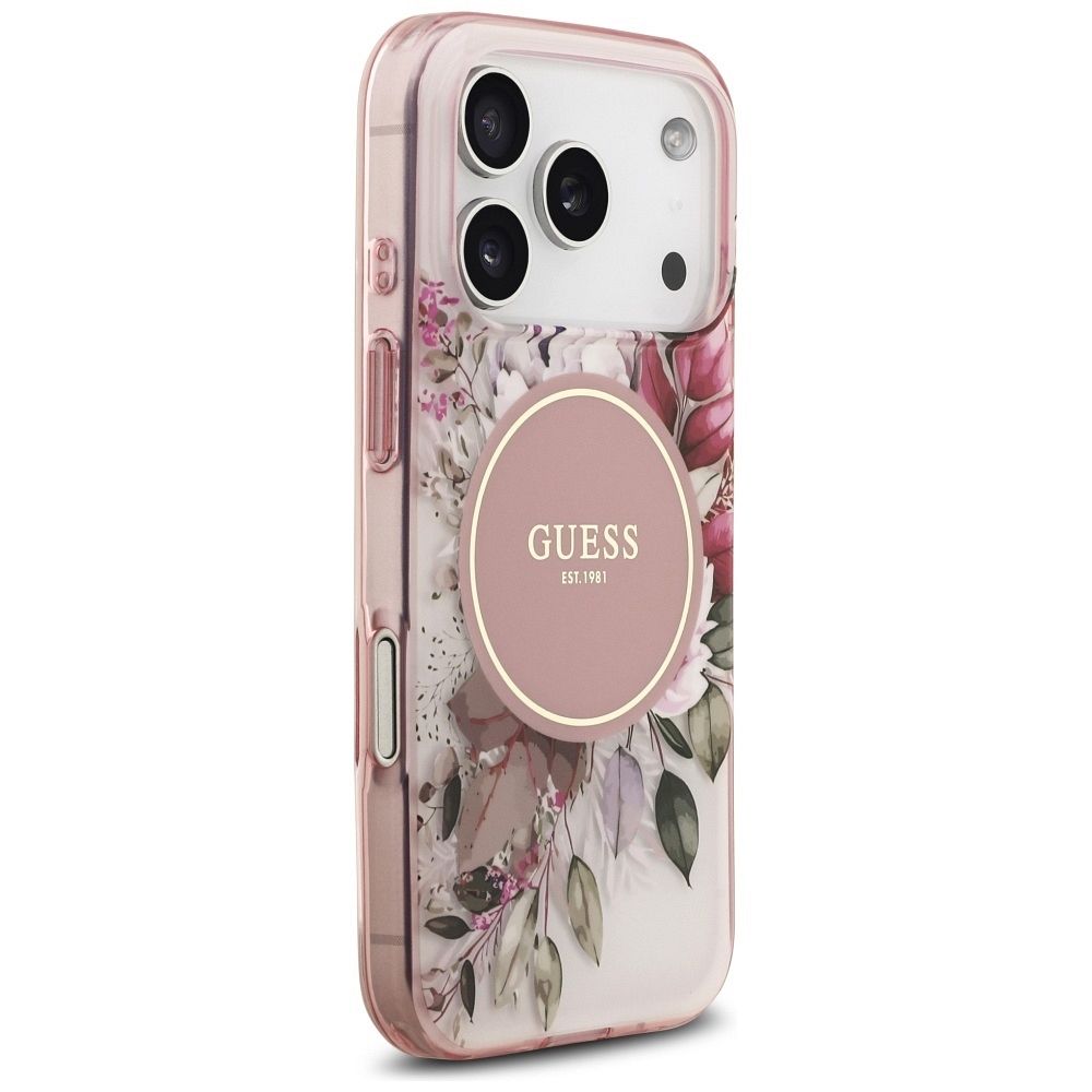 96070b4e20ca68f1e04e0911c983bb7f GUESS case for IPHONE 17 Pro Max compatible with MagSafe GUHMP17XHFWBDCEP (IML Flower & Tonal Circle) pink