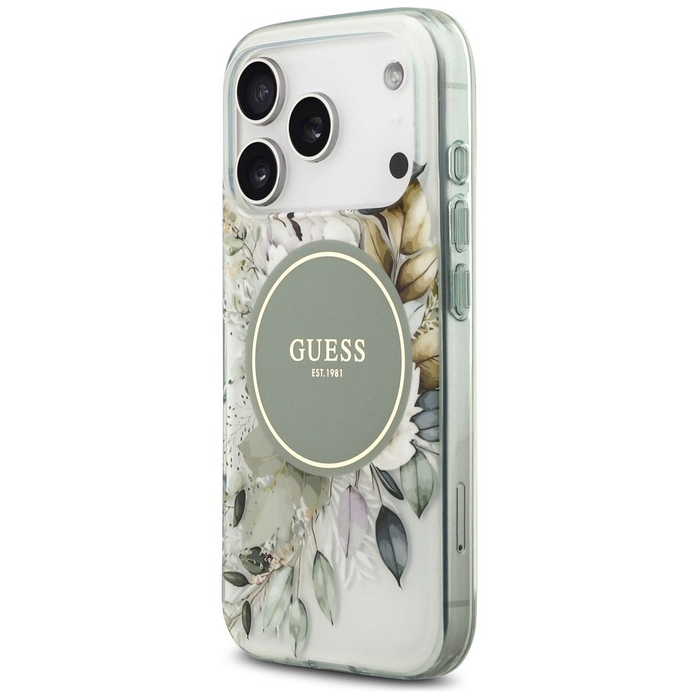 96c477589a99394c7cc356d291c8f18b GUESS case for IPHONE 17 Pro Max compatible with MagSafe GUHMP17XHFWBDCEN (IML Flower & Tonal Circle) green