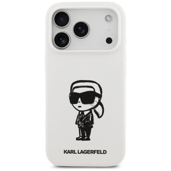 KARL LAGERFELD case for IPHONE 17 Pro compatible with MagSafe KLHMP17LSKIGROH (Silicone W/ KL Sketch & Logo) white