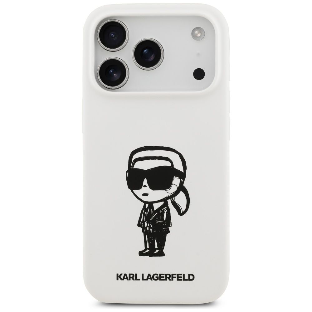 96d24929f49669e17bae85ae2b1c240e KARL LAGERFELD case for IPHONE 17 Pro compatible with MagSafe KLHMP17LSKIGROH (Silicone W/ KL Sketch & Logo) white