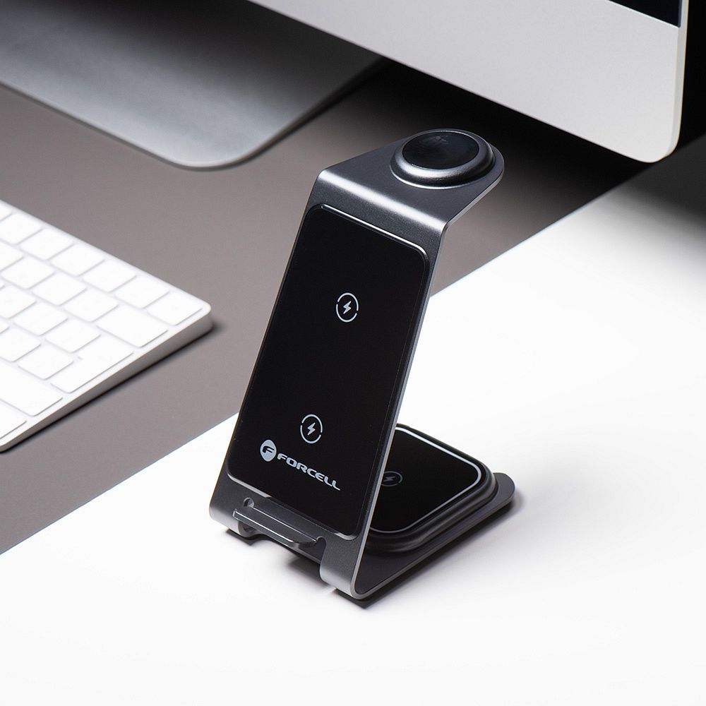 Forcell F-ENERGY Simply Charge 3in1 aluminium compatible with Apple Watch and Samsung Watch grey