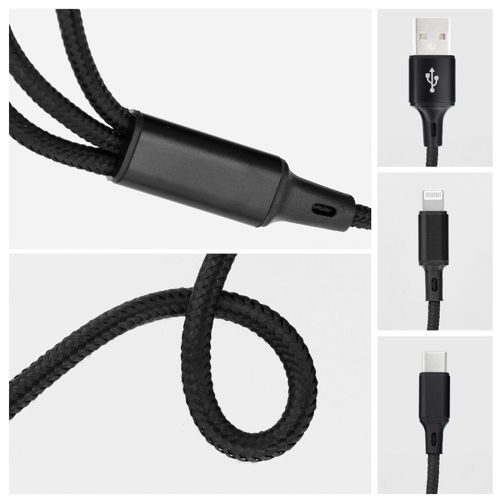 Cable 3in1 USB A to Lightning / Type C / Micro USB C171 1,2 m black