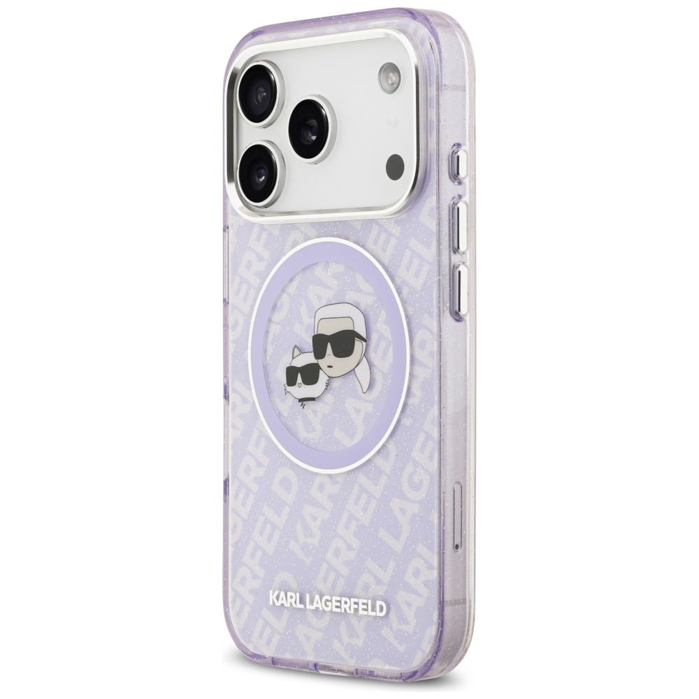 9d2420f2bbdde78d6ffab8643e4b3e3a KARL LAGERFELD case for IPHONE 17 Pro compatible with MagSafe KLHMP17LHMKBKCHOU (IML Glitter K&C Heads Logo) purple