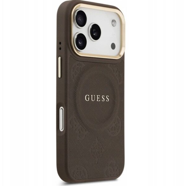 9d8edbf7314ac4a3d0e8ed6df61dca46 GUESS case for IPHONE 17 Pro compatible with MagSafe GUHMP17LPSAMSECW (PU W/ Peony Hot Stamp) brown