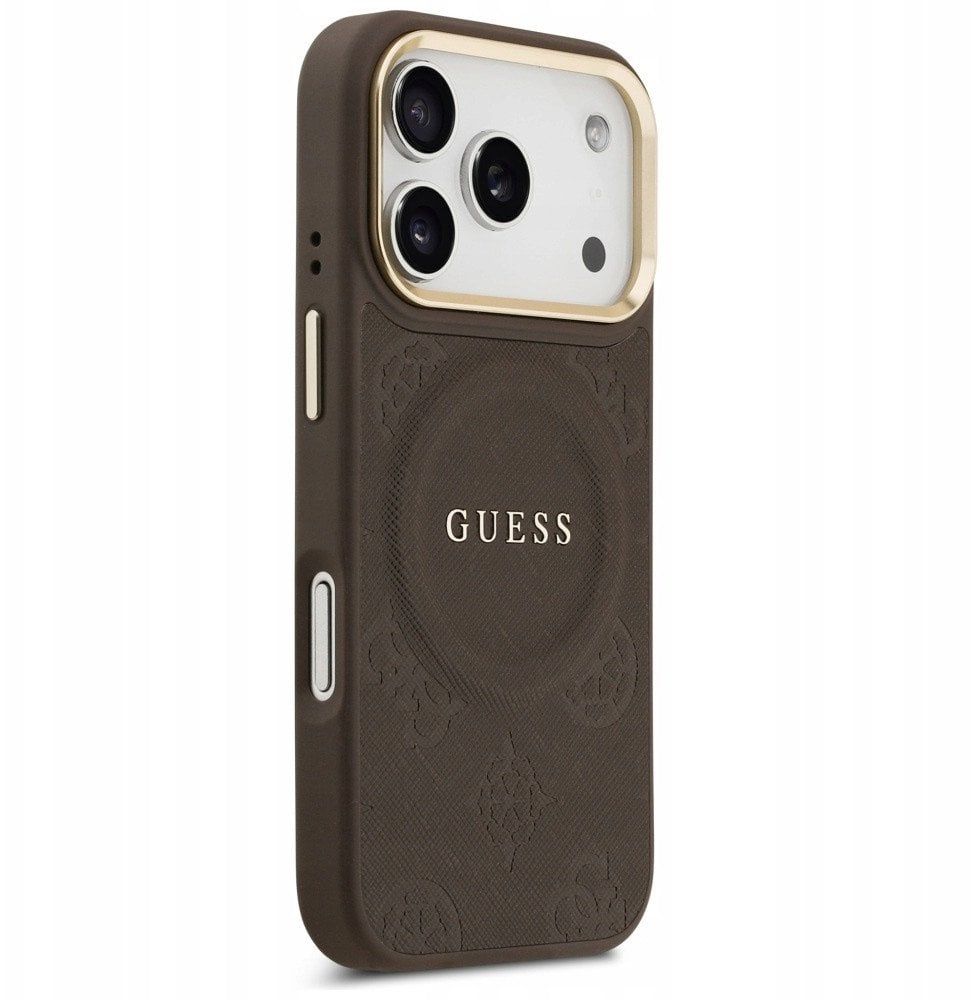 9d8edbf7314ac4a3d0e8ed6df61dca46 GUESS case for IPHONE 17 Pro compatible with MagSafe GUHMP17LPSAMSECW (PU W/ Peony Hot Stamp) brown