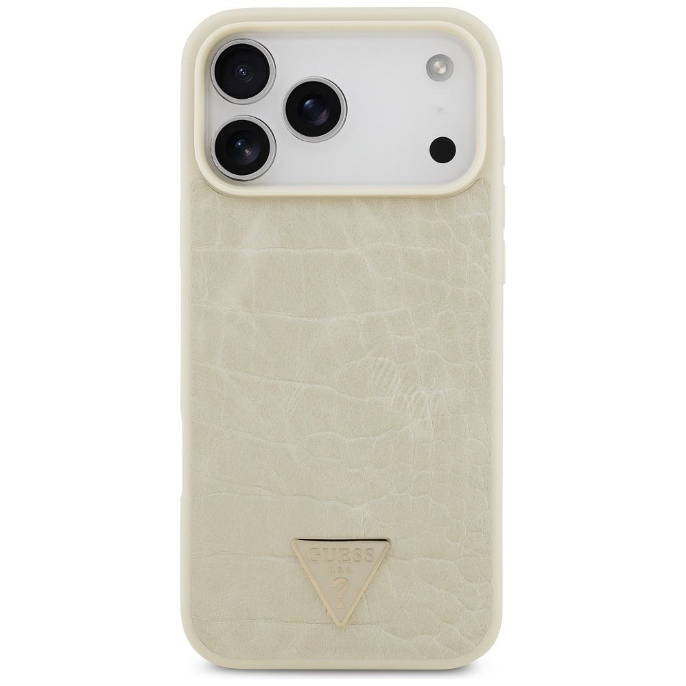 9f8b919f68b40398058960e88bc2ae0b GUESS case for IPHONE 17 Pro Max compatible with MagSafe GUHMP17XPCRTHCD (PU Croco Triangle Logo) gold