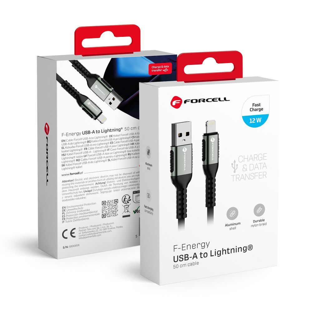 FORCELL F-ENERGY C257 cable USB A to Lightning 2,4A 12W Cafule 0,5 m black
