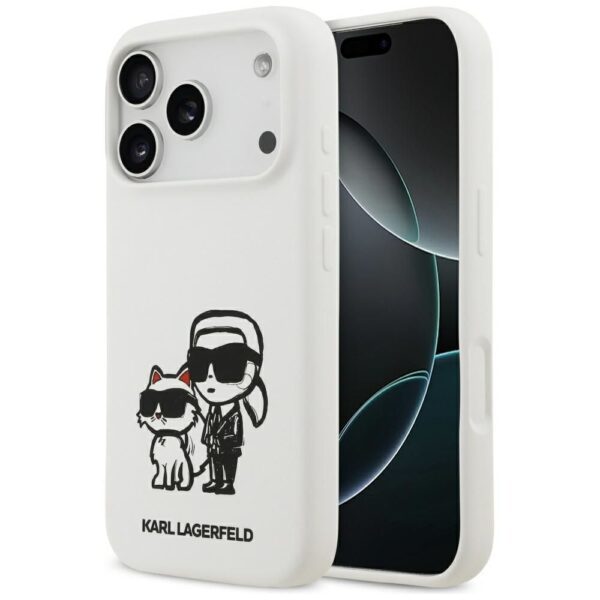 KARL LAGERFELD case for IPHONE 17 Pro compatible with MagSafe KLHMP17LSKCGRGOH (Silicone W/ K&C Sketch & Logo) white