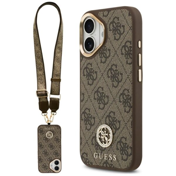 a0c9eb453689c9ceb1a55855b4fb7acb GUESS case for IPHONE 17 compatible with MagSafe GUHMP17SP4G4DCSW (PU W/ Strass Logo & Big Strap Metal Buttons) brown