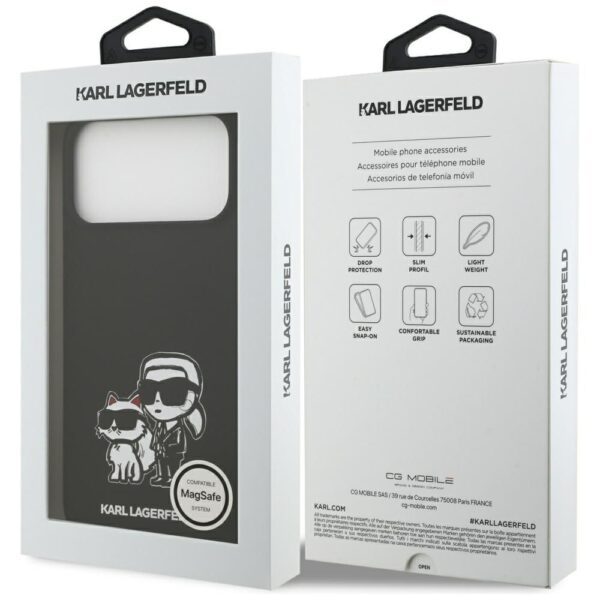 KARL LAGERFELD case for IPHONE 17 Pro Max compatible with MagSafe KLHMP17XSKCGRGOK (Silicone W/ K&C Sketch & Logo) black