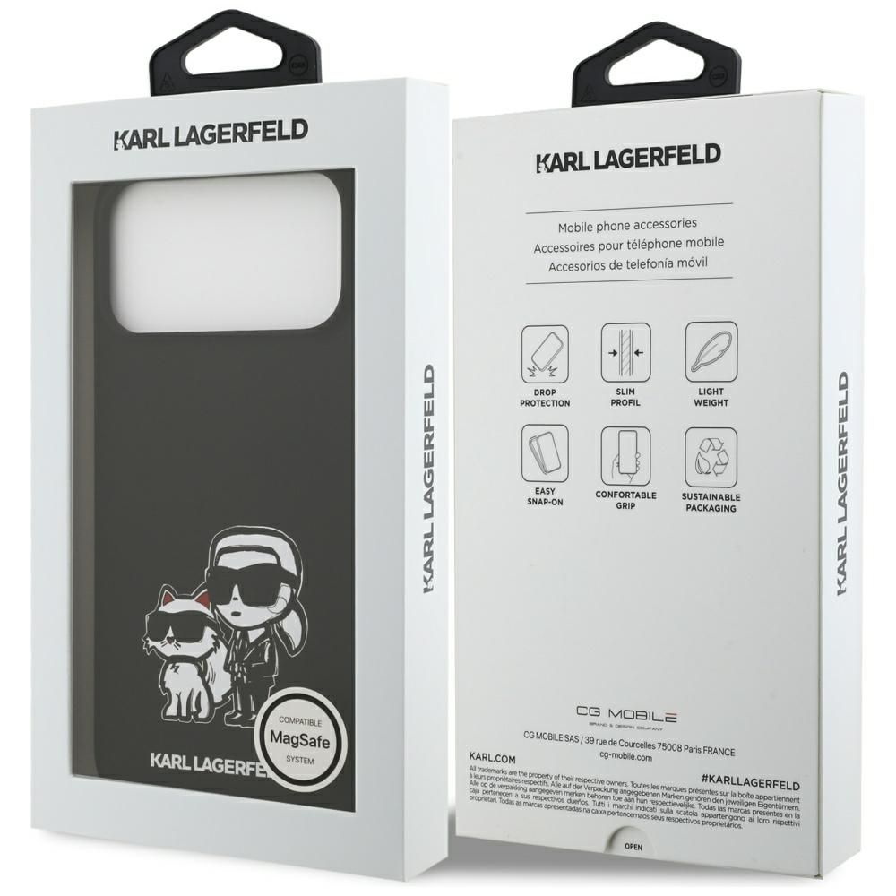 KARL LAGERFELD case for IPHONE 17 Pro Max compatible with MagSafe KLHMP17XSKCGRGOK (Silicone W/ K&C Sketch & Logo) black
