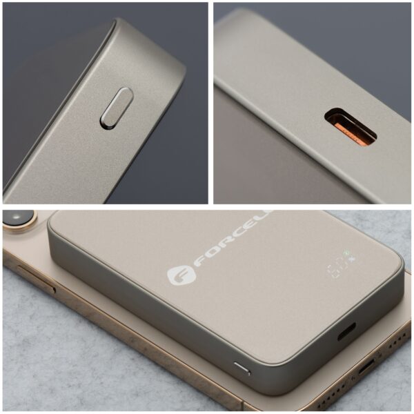 Powerbank compatible with MagSafe Forcell F-Energy SuperSlim F10K8 QC4.0 PD3.0 15W 10000 mAh titanium desert