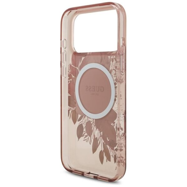 GUESS case for IPHONE 17 Pro Max compatible with MagSafe GUHMP17XHFWBRCESP (IML Flowers with Pearl Strap) pink