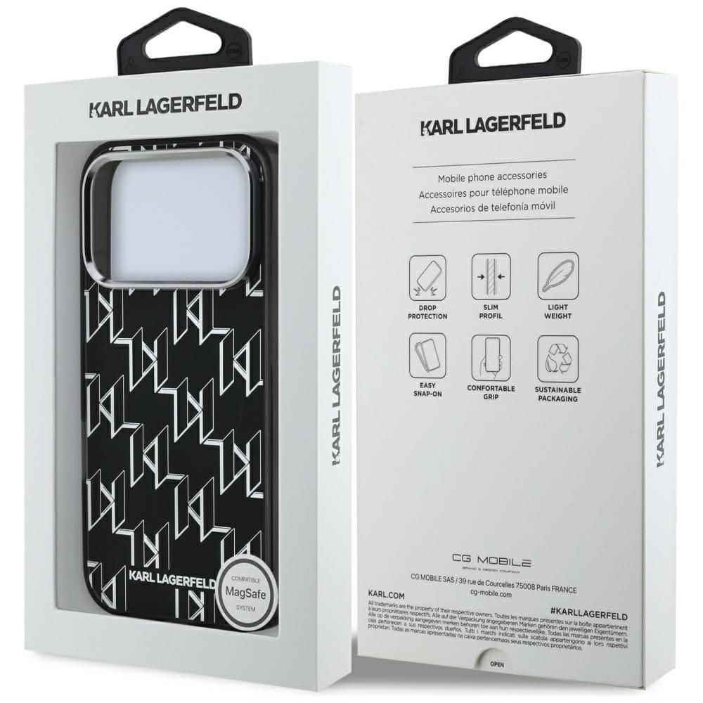KARL LAGERFELD case for IPHONE 17 Pro Max compatible with MagSafe KLHMP17XHMIKLMEK (IML KL Monogram) black