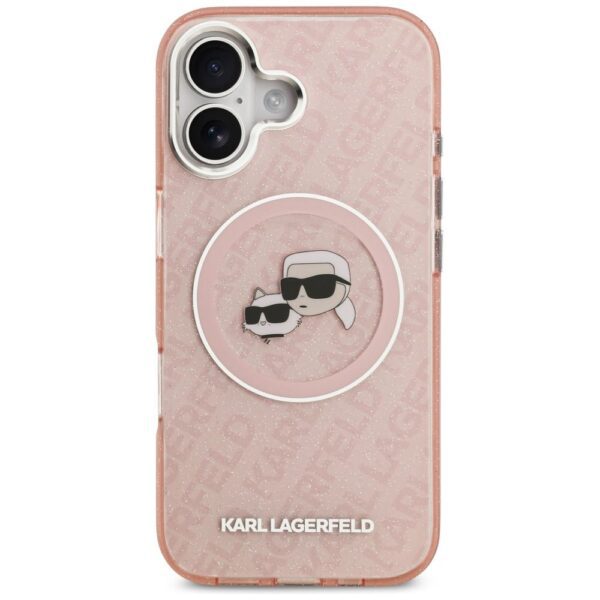 KARL LAGERFELD case for IPHONE 17 compatible with MagSafe KLHMP17SHMKBKCHOP (IML Glitter K&C Heads Logo) pink