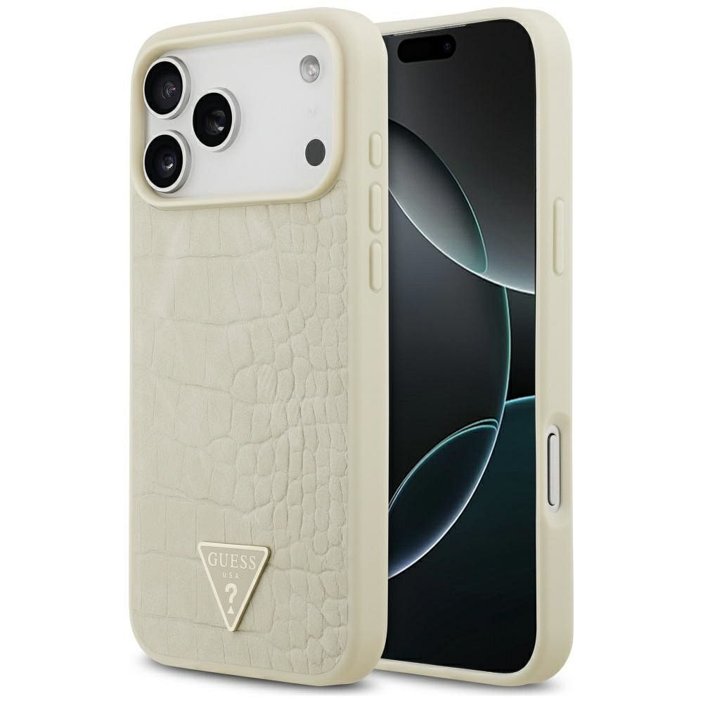 a5979210caad3f57f281ac222d0c5bd5 GUESS case for IPHONE 17 Pro Max compatible with MagSafe GUHMP17XPCRTHCD (PU Croco Triangle Logo) gold