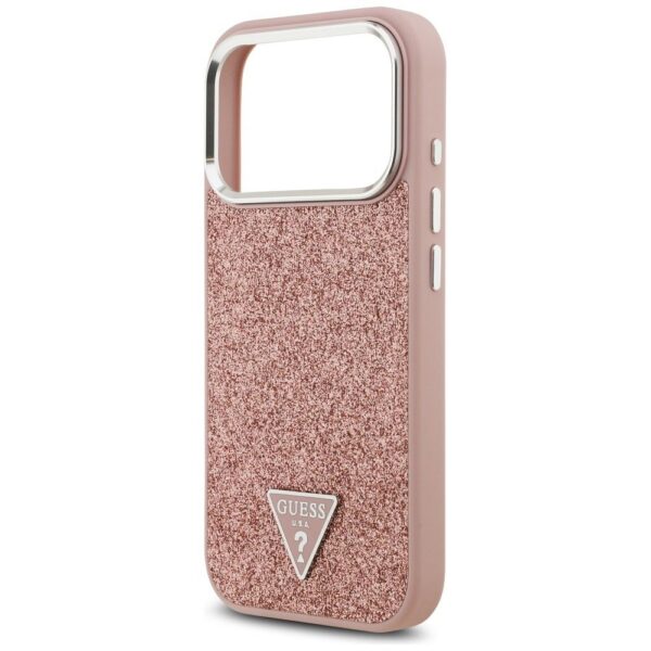 GUESS case for IPHONE 17 Pro compatible with MagSafe GUHMP17LPFGTSCMP (PU Glitter W/ Triangle Logo) pink