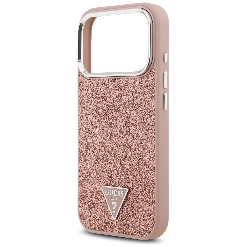 a607e21341fabea36663b70b0230bce0 GUESS case for IPHONE 17 Pro compatible with MagSafe GUHMP17LPFGTSCMP (PU Glitter W/ Triangle Logo) pink