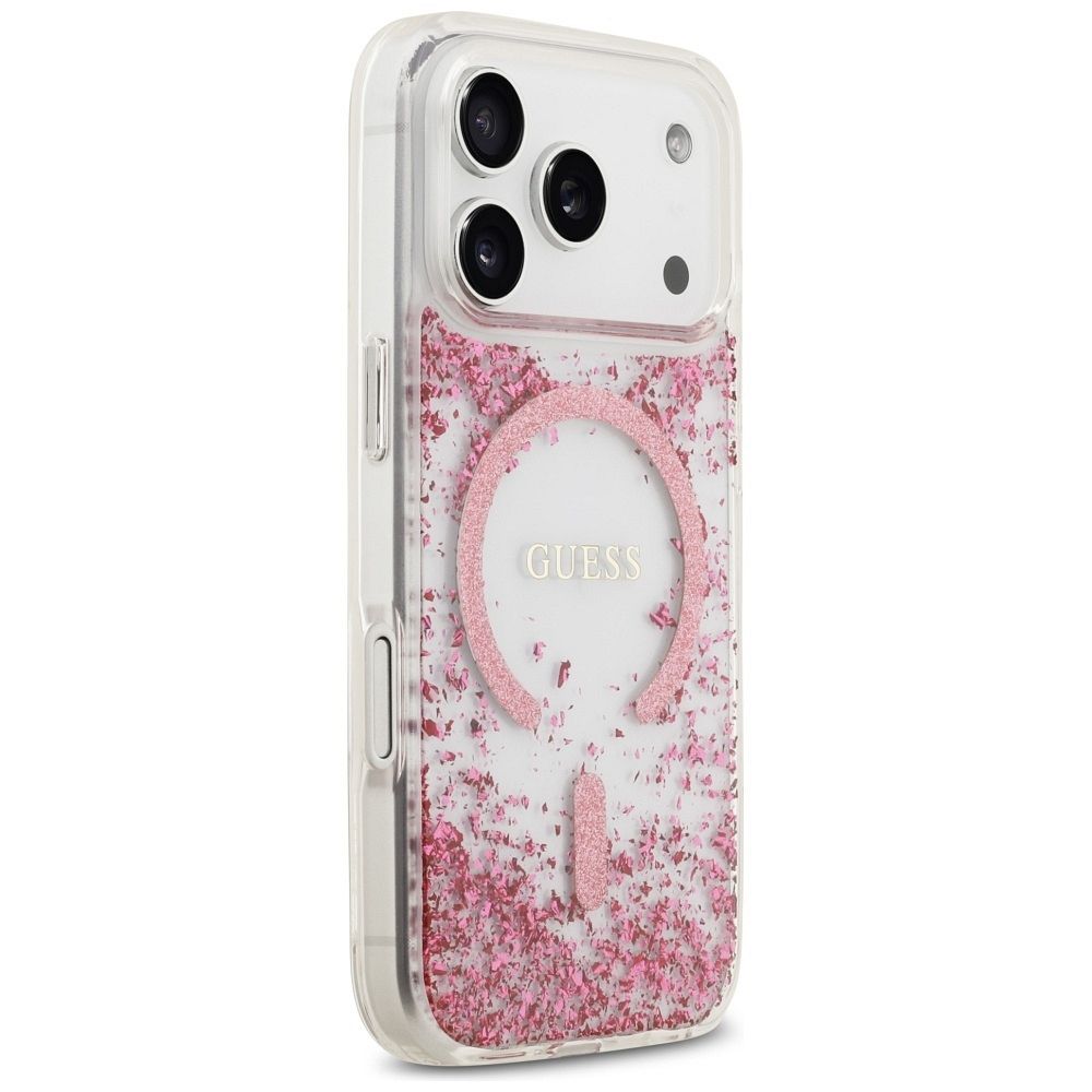 a650d9be3153abf41a2bd2340523be29 GUESS case for IPHONE 17 Pro compatible with MagSafe GUHMP17LRGRGEP (Resin Bottom Glitter) pink