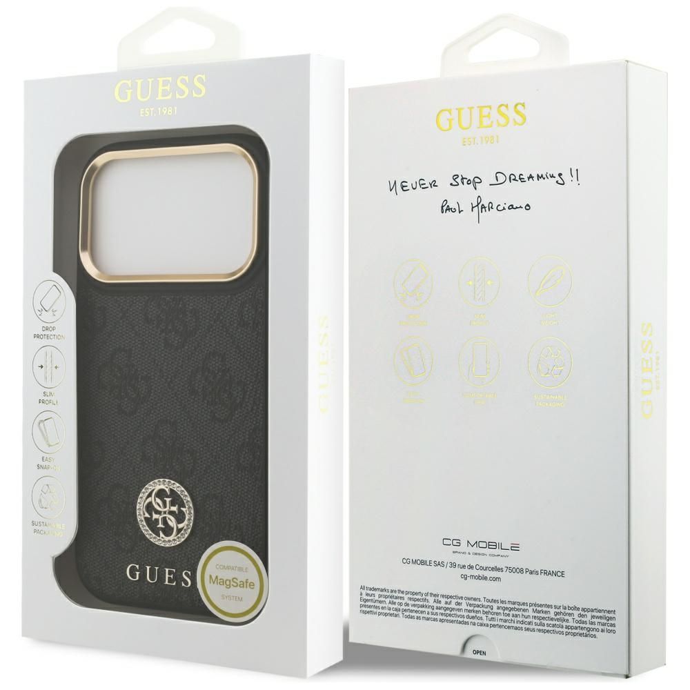 a681755ac17b2d5bf29d174c00562053 GUESS case for IPHONE 17 Pro compatible with MagSafe GUHMP17LP4GRMDEK (PU W/ 4G Strass Logo) black