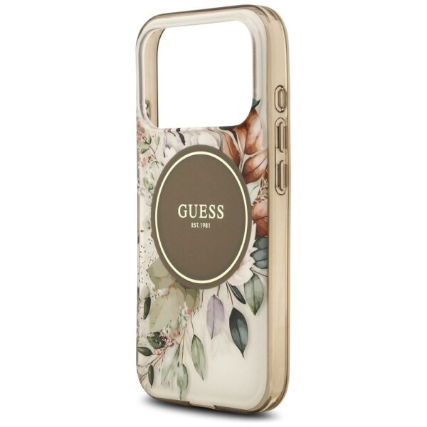 GUESS case for IPHONE 17 Pro Max compatible with MagSafe GUHMP17XHFWBDCEW (IML Flower & Tonal Circle) brown