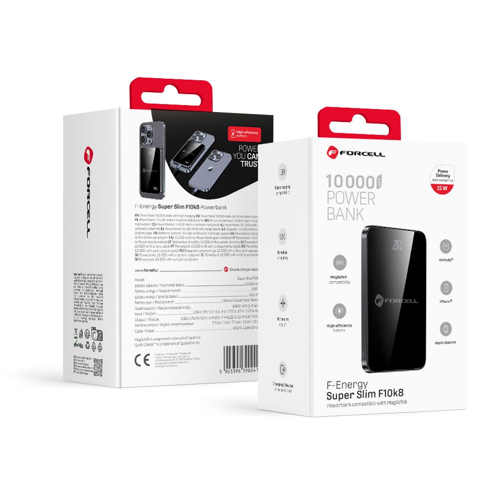 a6fcb3156cfe6f7b212536ea24a2ca59 Powerbank compatible with MagSafe Forcell F-Energy SuperSlim F10K8 QC4.0 PD3.0 15W 10000 mAh black