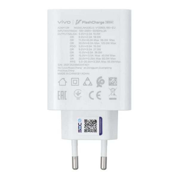 Γνήσιος Φορτιστής VIVO Flash Charge USB-C 120W Λευκός (Bulk)