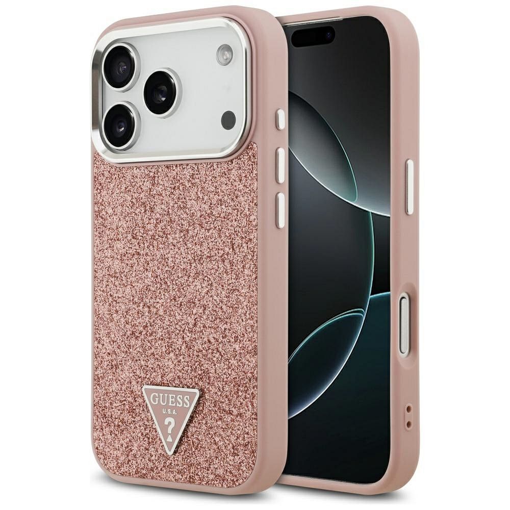 ac17aa7b66251b4a8064babc542c1c9f GUESS case for IPHONE 17 Pro compatible with MagSafe GUHMP17LPFGTSCMP (PU Glitter W/ Triangle Logo) pink
