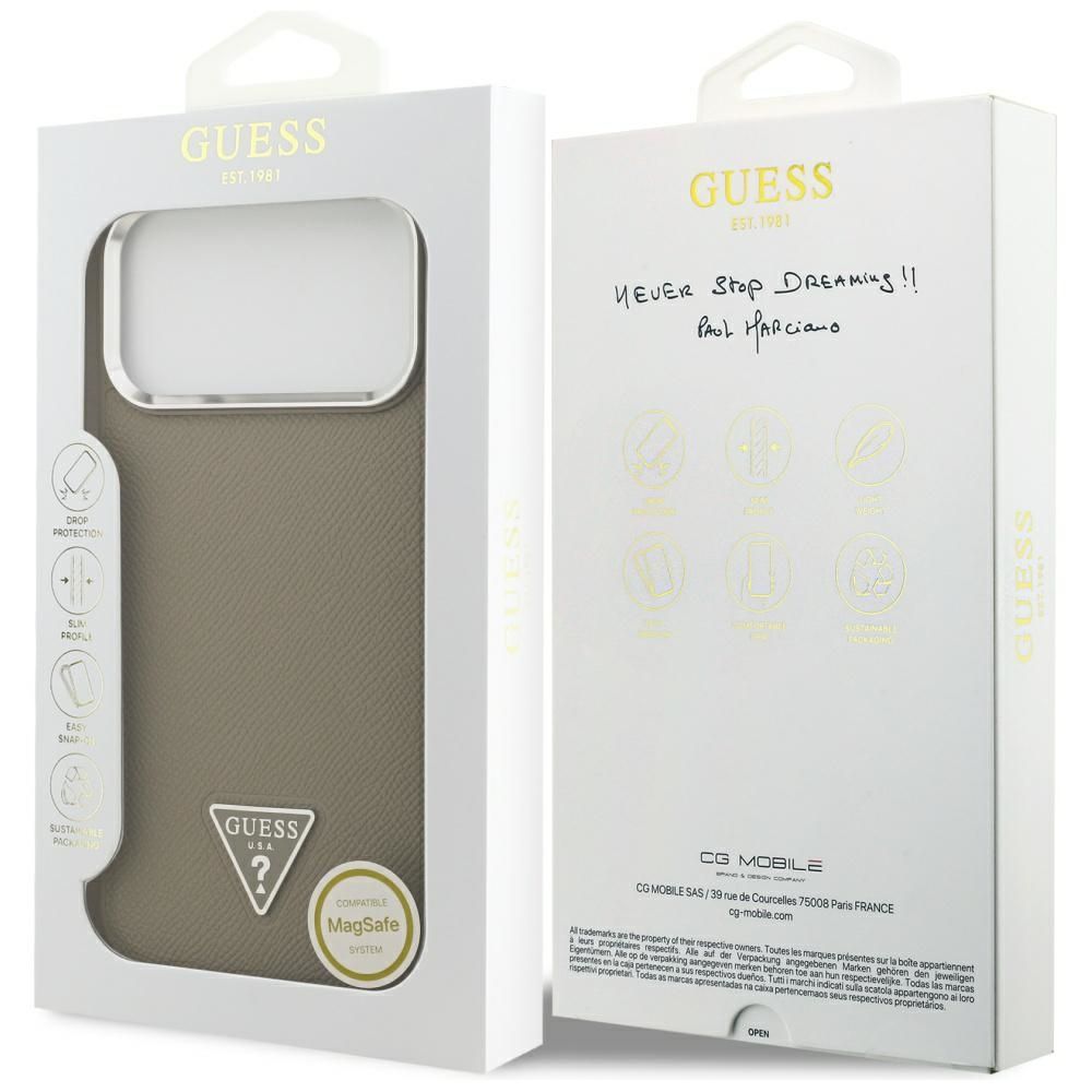 ac54094dd712d140dd4be3d05756d86c GUESS case for IPHONE 17 Pro Max compatible with MagSafe GUHMP17XPGTSPSW (Grained PU Triangle Logo) brown
