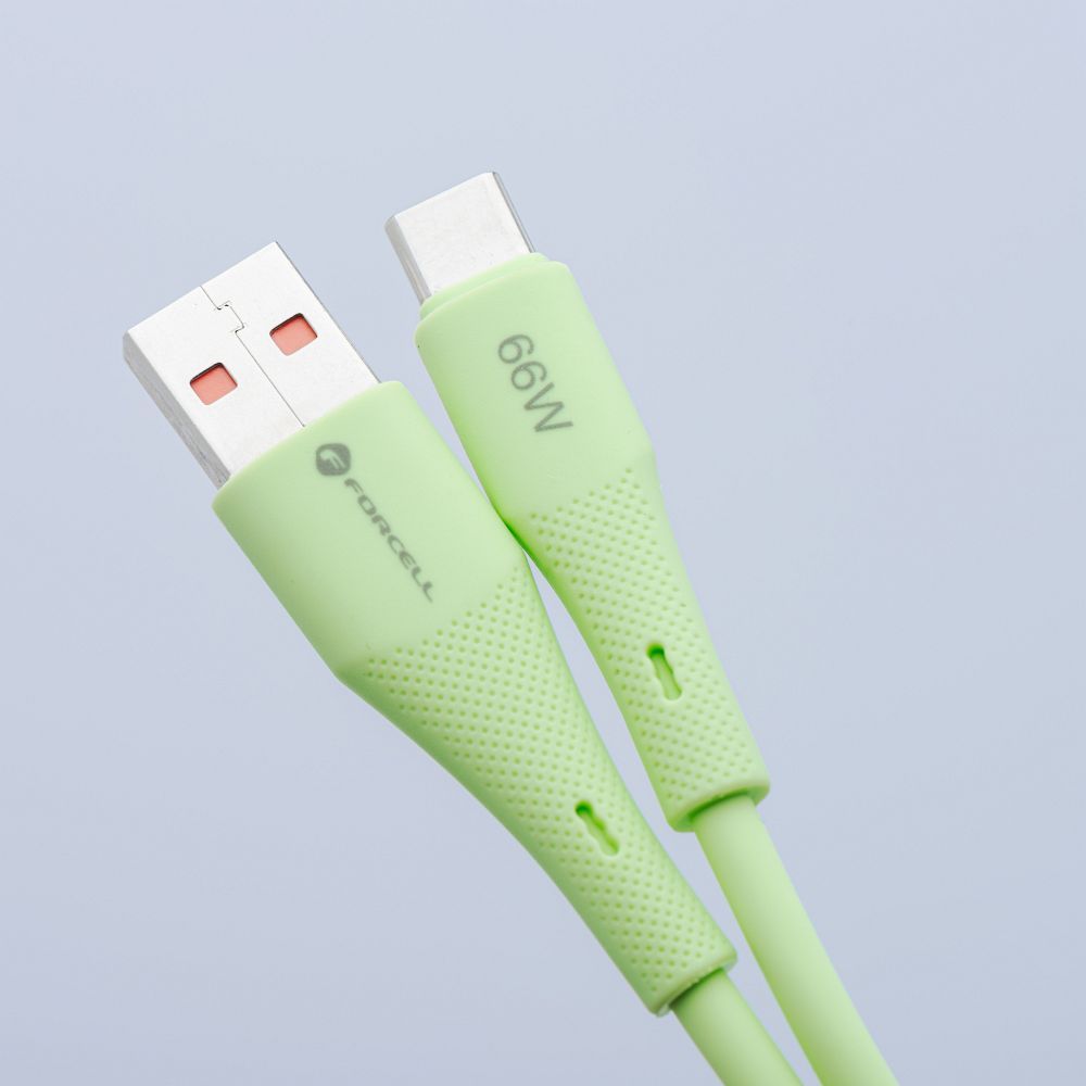 ad8761dbcaa9174dd12acba032b13814 FORCELL F-ENERGY C342 cable USB A to Type C QC4.0 3A 66W Silicone 1 m green