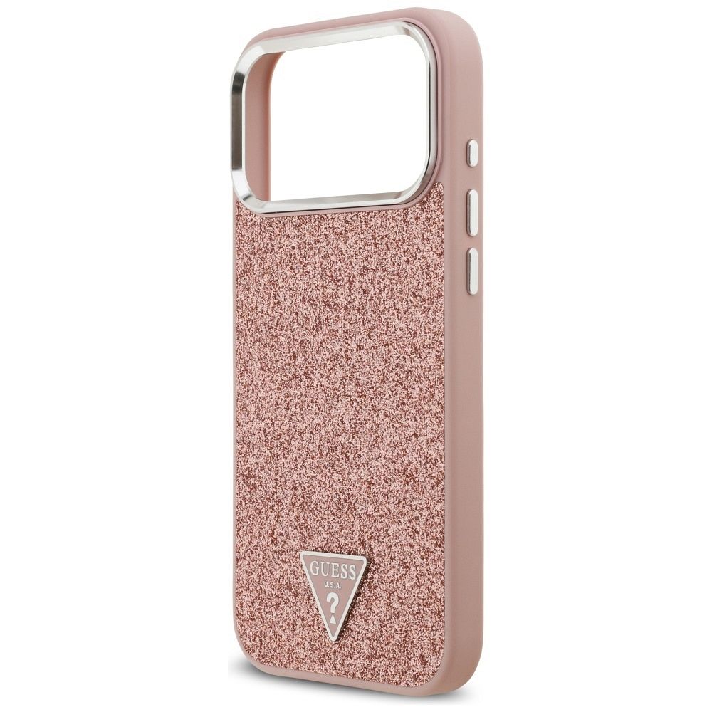 ade3c0397c7ded4c3d7d6eddbe5b2a9f GUESS case for IPHONE 17 Pro Max compatible with MagSafe GUHMP17XPFGTSCMP (PU Glitter W/ Triangle Logo) pink