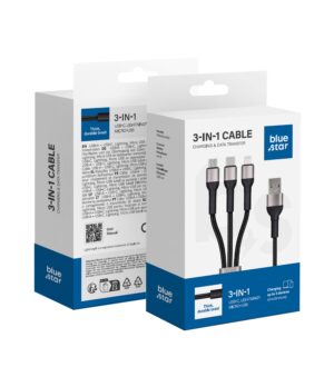 BLUE STAR braided cable 2,4A 3in1 USB A to Lightning / Micro USB / Type C TFK-DC-010 1,2 m black