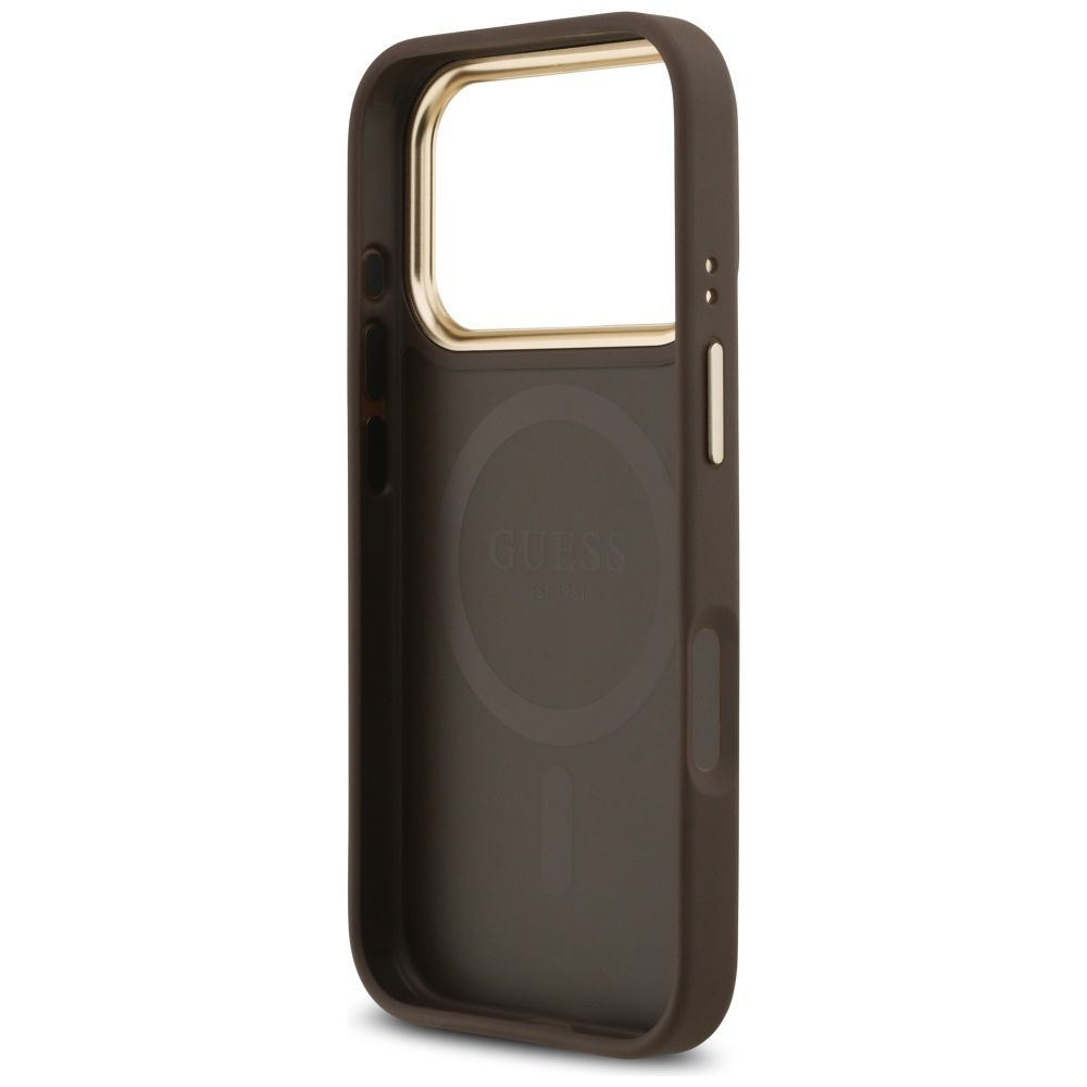 afb88107033cce012d67b560909ec94a GUESS case for IPHONE 17 Pro compatible with MagSafe GUHMP17LP4GRMDEW (PU W/ 4G Strass Logo) brown