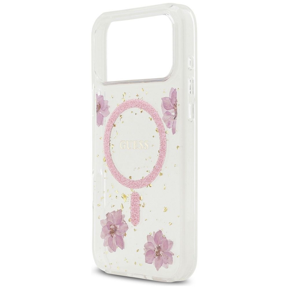b097848d8438e1c0a8b5abee3116b072 GUESS case for IPHONE 17 Pro Max compatible with MagSafe GUHMP17XRBFGFGMP (Resin Flowers and Glitter) pink