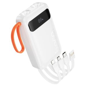 Powerbank Hoco 10000 mAh with built-in cables USB A + USB C+ Lightning + Micro USB and double light J151 white