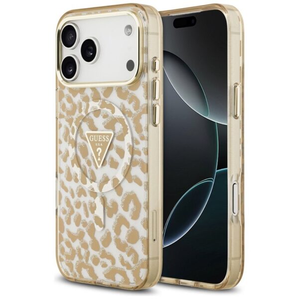 GUESS case for IPHONE 17 Pro compatible with MagSafe GUHMP17LHLEGTGLW (PC TPU W/ Leopard Glitter) brown