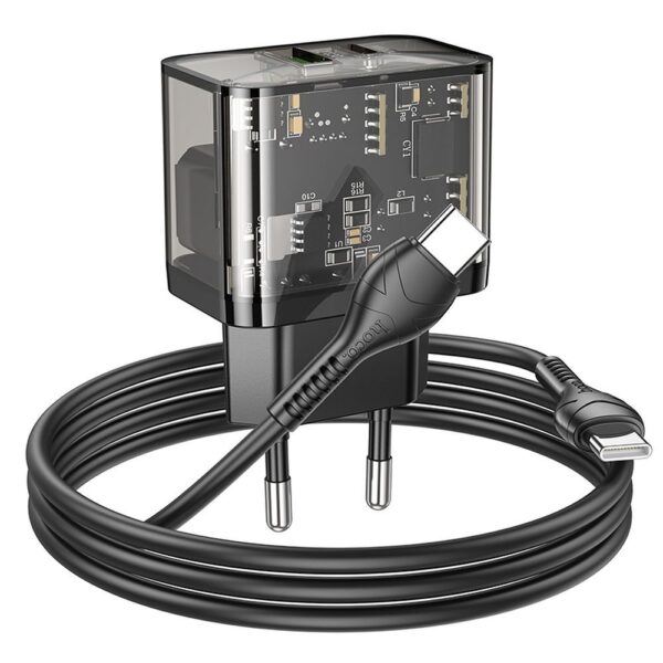 HOCO wall charger USB A + Type C + cable Type C to Type C PD QC3.0 3A 20W N34 transparnent