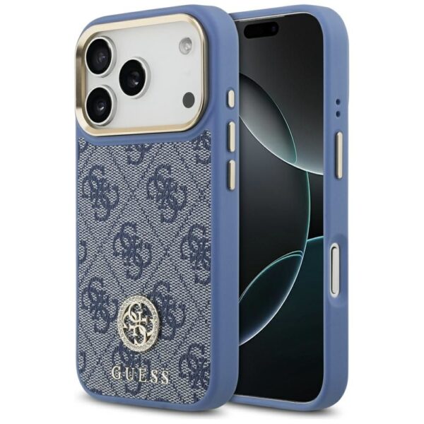 b4449a01d664c81df83f41d8b7b18047 GUESS case for IPHONE 17 Pro compatible with MagSafe GUHMP17LP4GRMDEB (PU W/ 4G Strass Logo) blue
