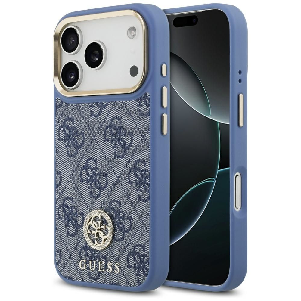 b4449a01d664c81df83f41d8b7b18047 GUESS case for IPHONE 17 Pro compatible with MagSafe GUHMP17LP4GRMDEB (PU W/ 4G Strass Logo) blue