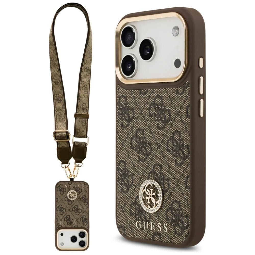 b83a6a50074e9ddcb74c6eced79c51b4 GUESS case for IPHONE 17 Pro compatible with MagSafe GUHMP17LP4G4DCSW (PU W/ Strass Logo & Big Strap Metal Buttons) brown