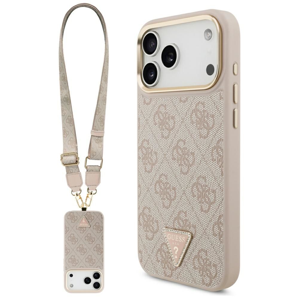 ba4c485738f8bd3488ec9122c5a1134e GUESS case for IPHONE 17 Pro Max compatible with MagSafe GUHMP17XP4G4TCSP (PU W/ Triangle Logo & Big Strap Metal Buttons) pink
